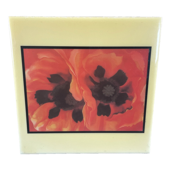 Vtg 80s Georgia O’Keefe Poppy Art Tile 8x8 Stand Alone Wall Mount Grander Images - Picture 1 of 5